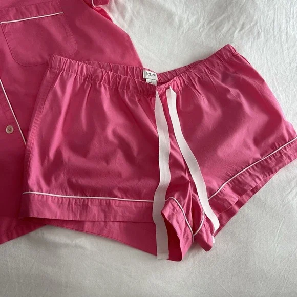 J.CREW Women's Pajama Shorts & Top Set Pink 100% Cotton Sz Medium - Picture 4 of 11
